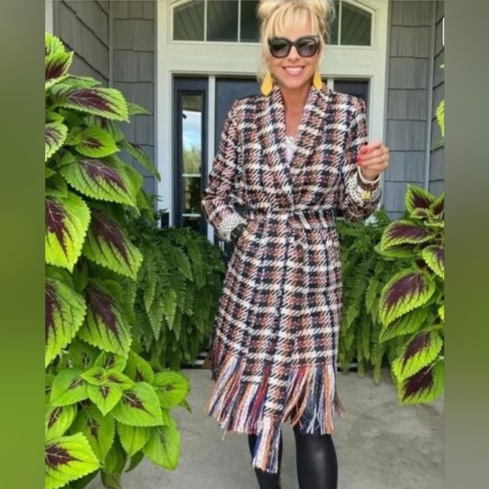 CAbi Multicolor Plaid Trench Coat